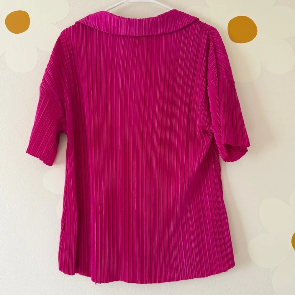 NWT Bohme New In Clara Hot Pink Satin Ribbed Pleated Wide Leg Matching Set
